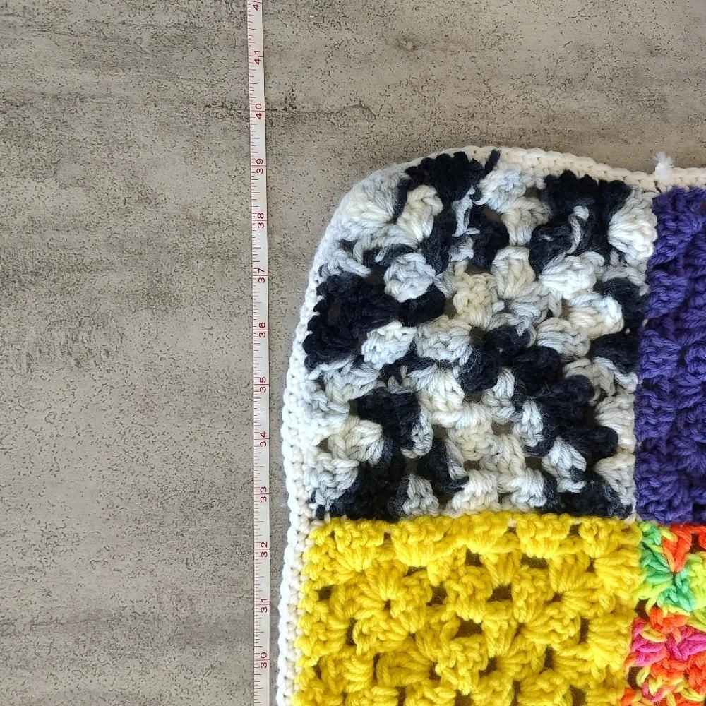 Multicolor Handmade Crochet Granny Square Roseanne Afghan Throw Blanket 39x36